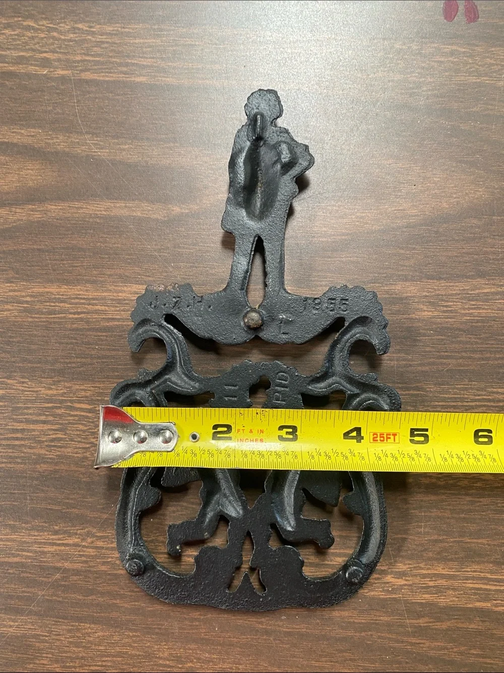 Vintage J.Z.H. T-11 1955 Black Cast Iron Trivet  Cupid Cherubs and Gentleman USA